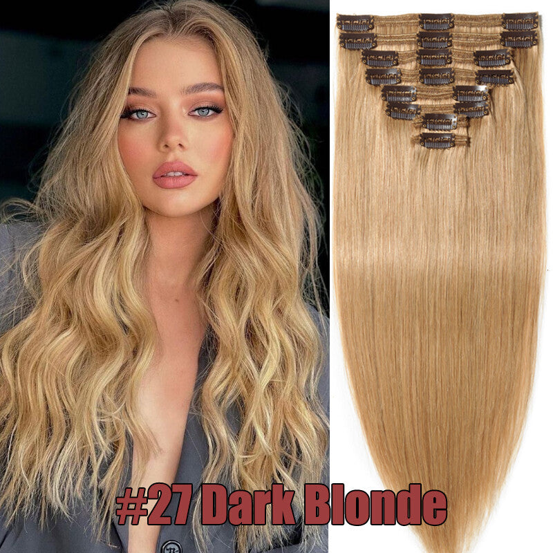 Full Head Clip-In Human Hair Extensions Double Weft Balayage - Thick & Natural