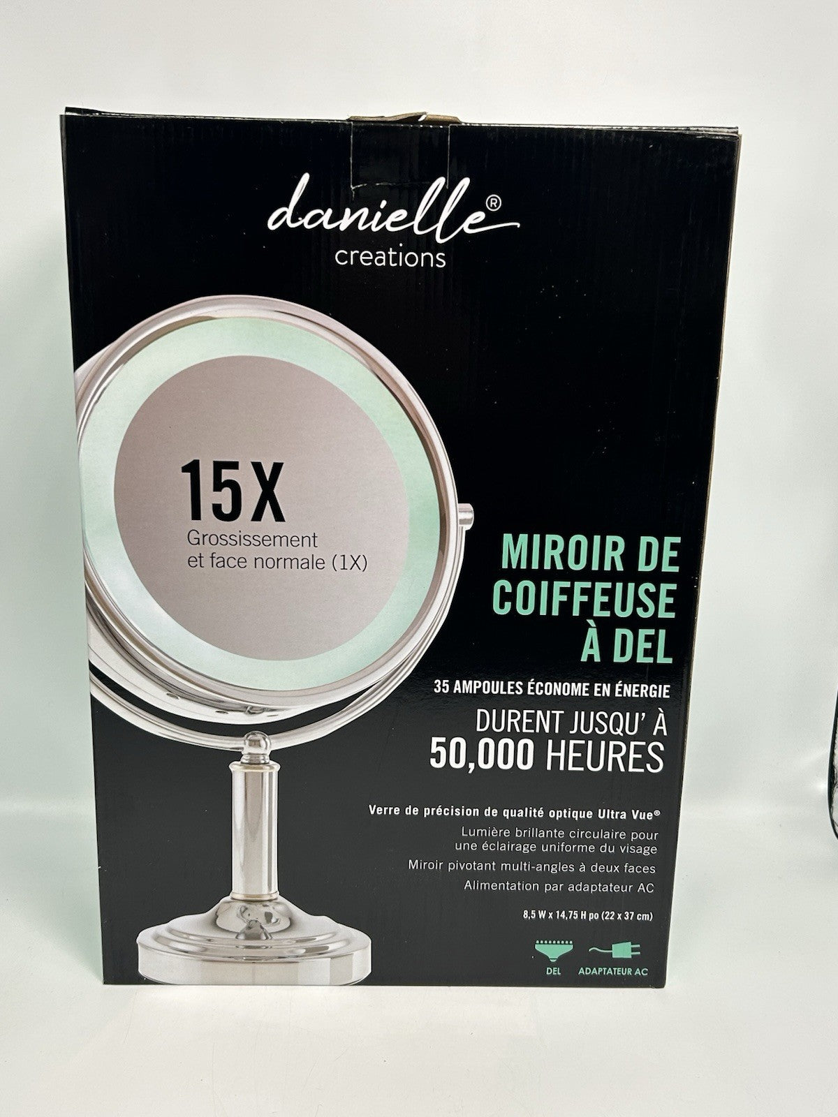 Double-Sided LED Makeup Mirror with 15X Magnification and 360° Swivel