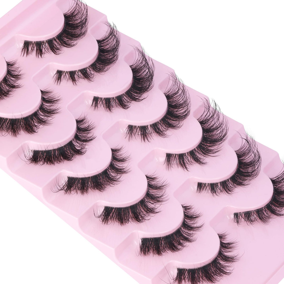 Wispy D Curl Cat Eye False Eyelashes 7 Pairs - Natural Look, Handmade