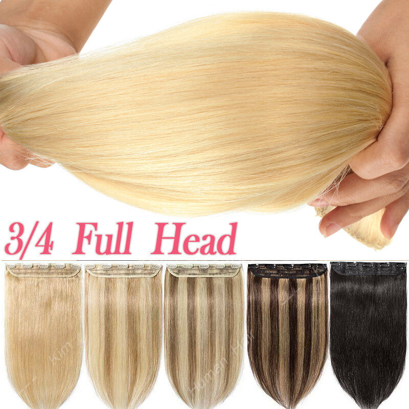Remy Human Hair Clip-In Extensions 3/4 Full Head - Multiple Colors & Lengths