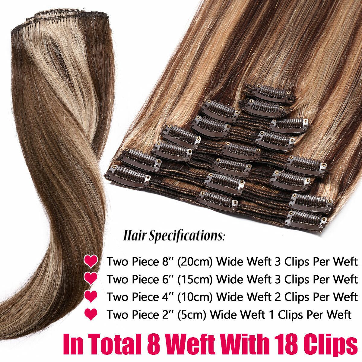 Double Weft Clip-In Human Hair Extensions Full Head - Multiple Colors & Lengths