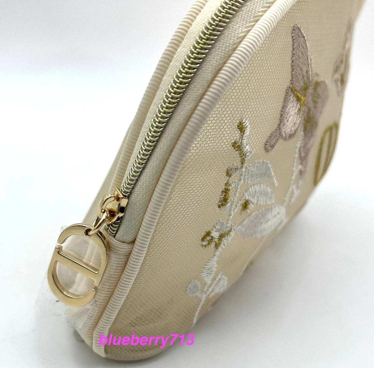 Beige Mesh Makeup Bag Cosmetic Pouch Travel Organizer