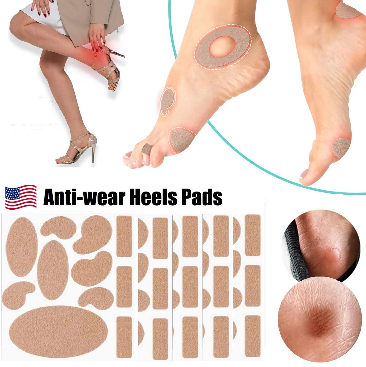 Anti-Wear Heel Blister Pads - Moleskin Adhesive Tape