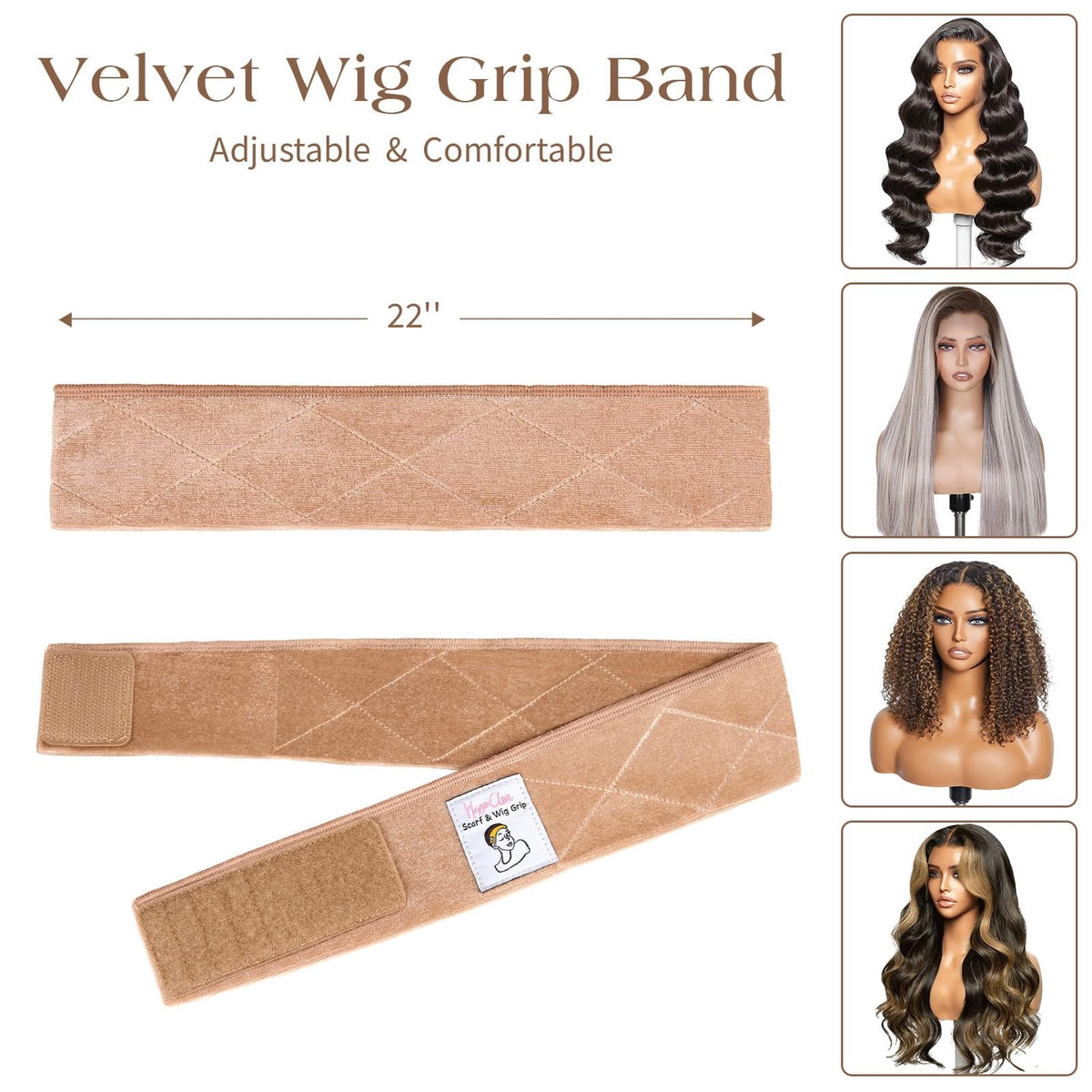 HappClan Wig Grip Band 2 Pack Velvet Non-Slip 1 Count (Pack of 2),