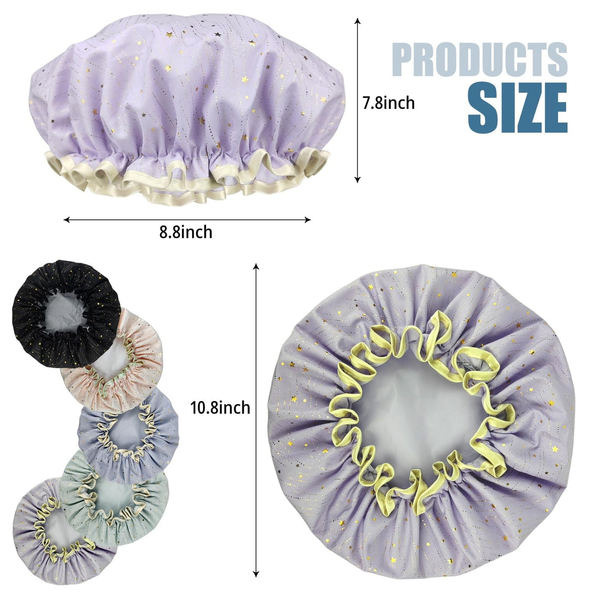 1 Pack Shower Caps, Elastic and Reusable Bonnet, Double Waterproof