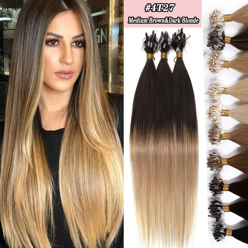 Micro Ring Hair Extensions - Remy Human Hair, Straight, Multiple Lengths & Colors