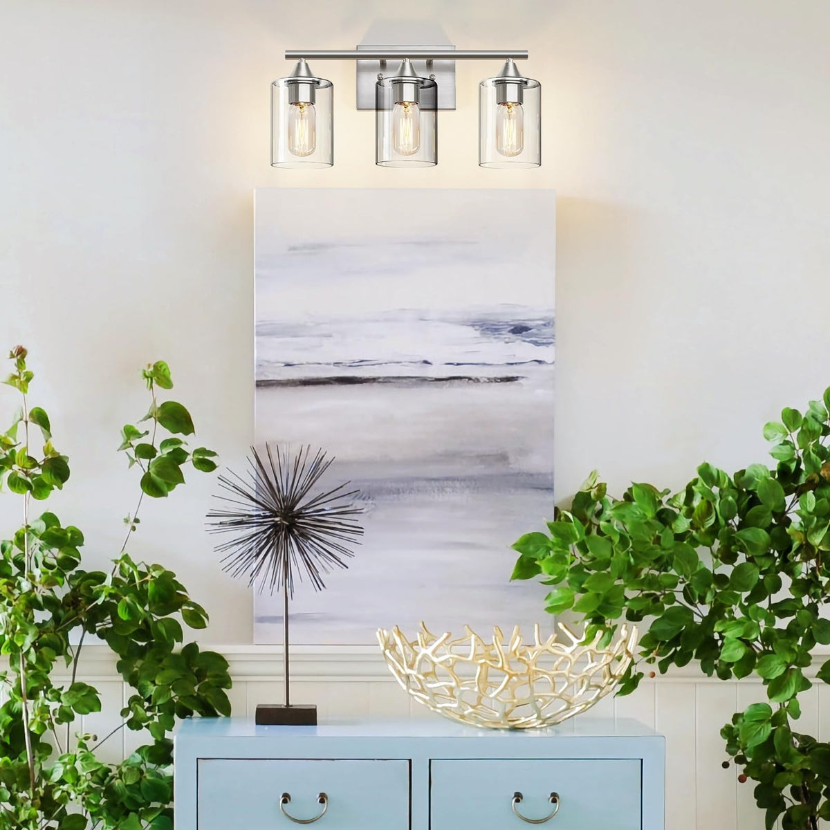 3-Light Brushed Nickel Bathroom Vanity Light Fixture Modern Wall Sconce