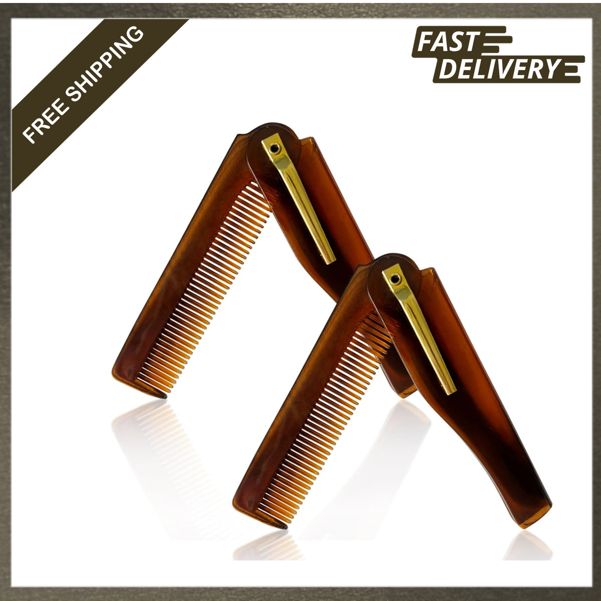 Men's Folding Pocket Comb with Fine Teeth - Amber Finish Grooming Tool for Hair & Beard