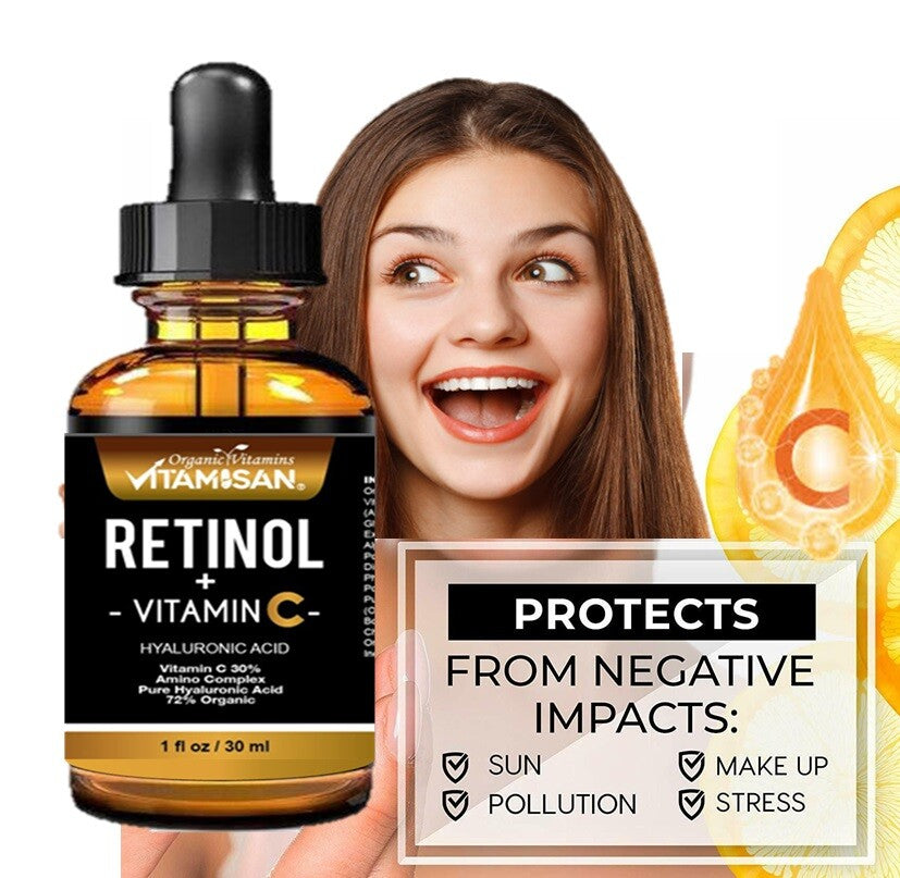Vitamin C Serum 30% with Retinol & Hyaluronic Acid - Anti-Aging Face & Neck Serum