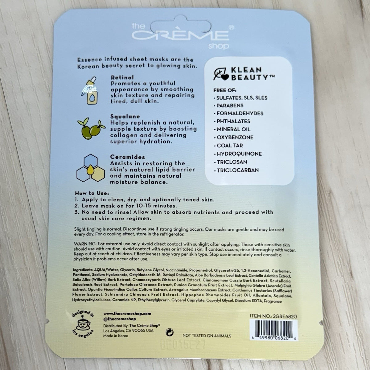 Retinol Sheet Mask 4-Pack - Korean Beauty Essence .84oz