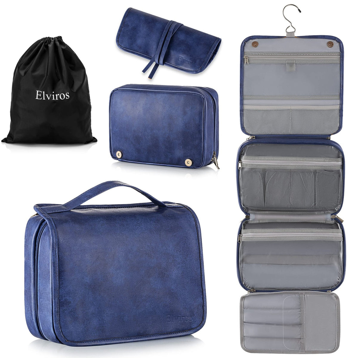Men's Waterproof Travel Toiletry Bag with Hanging Hook and Multiple Compartments