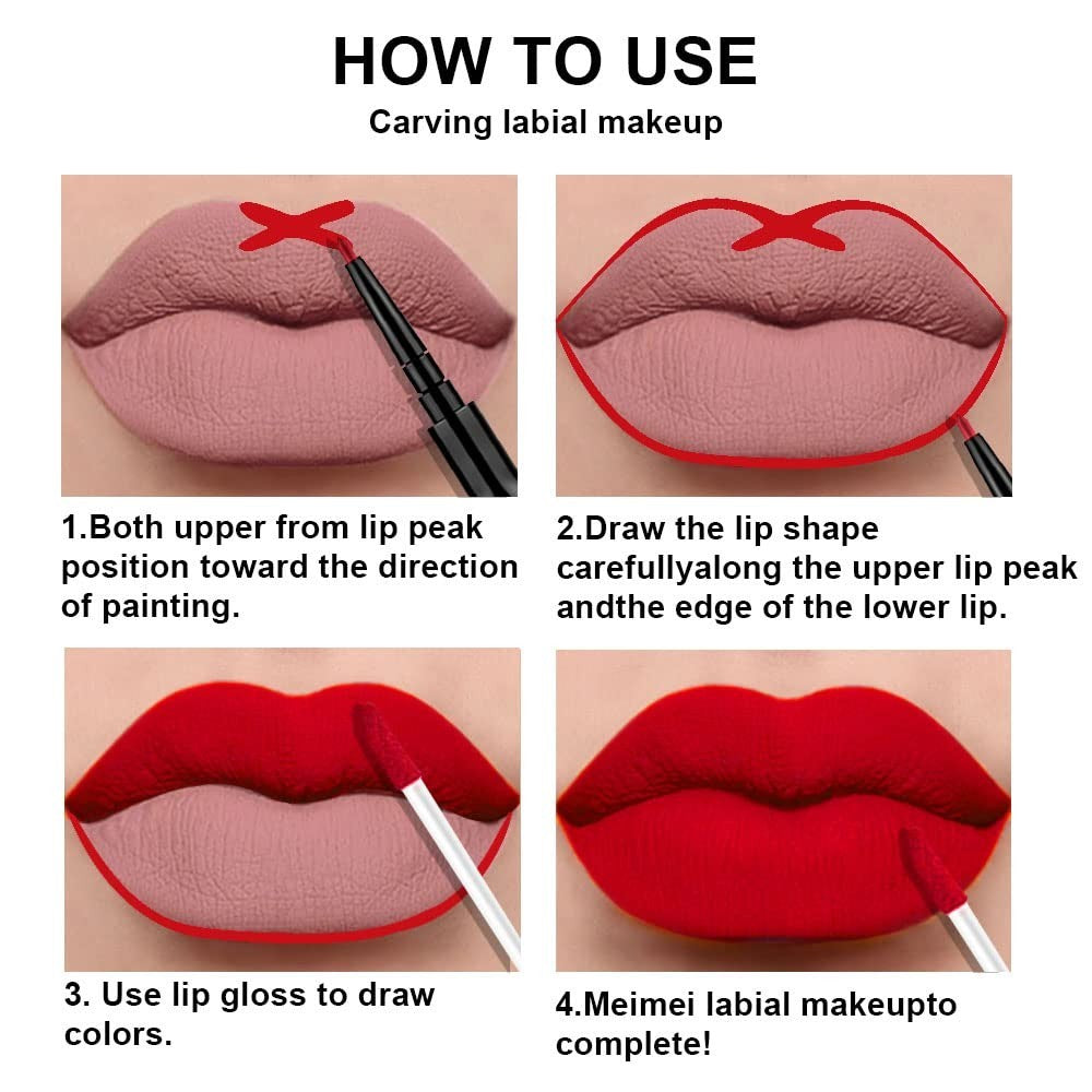 24-Hour Waterproof Lip Set with Lip Liner & Liquid Lipstick - Ruby Red