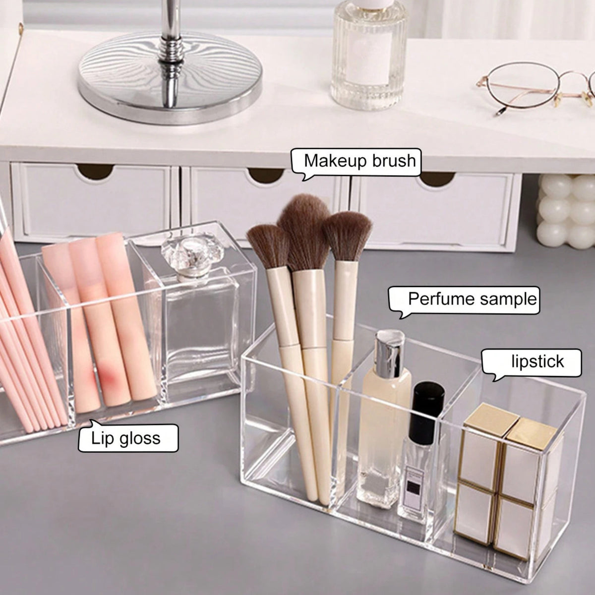 3 Slot Makeup Brush Organizer with Clear PET Material for Cosmetics Storage
