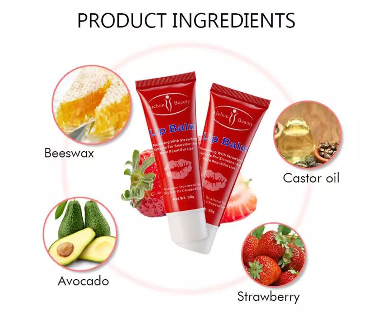 Moisturizing Strawberry Lip Balm for Very Dry Chapped Lips 50g