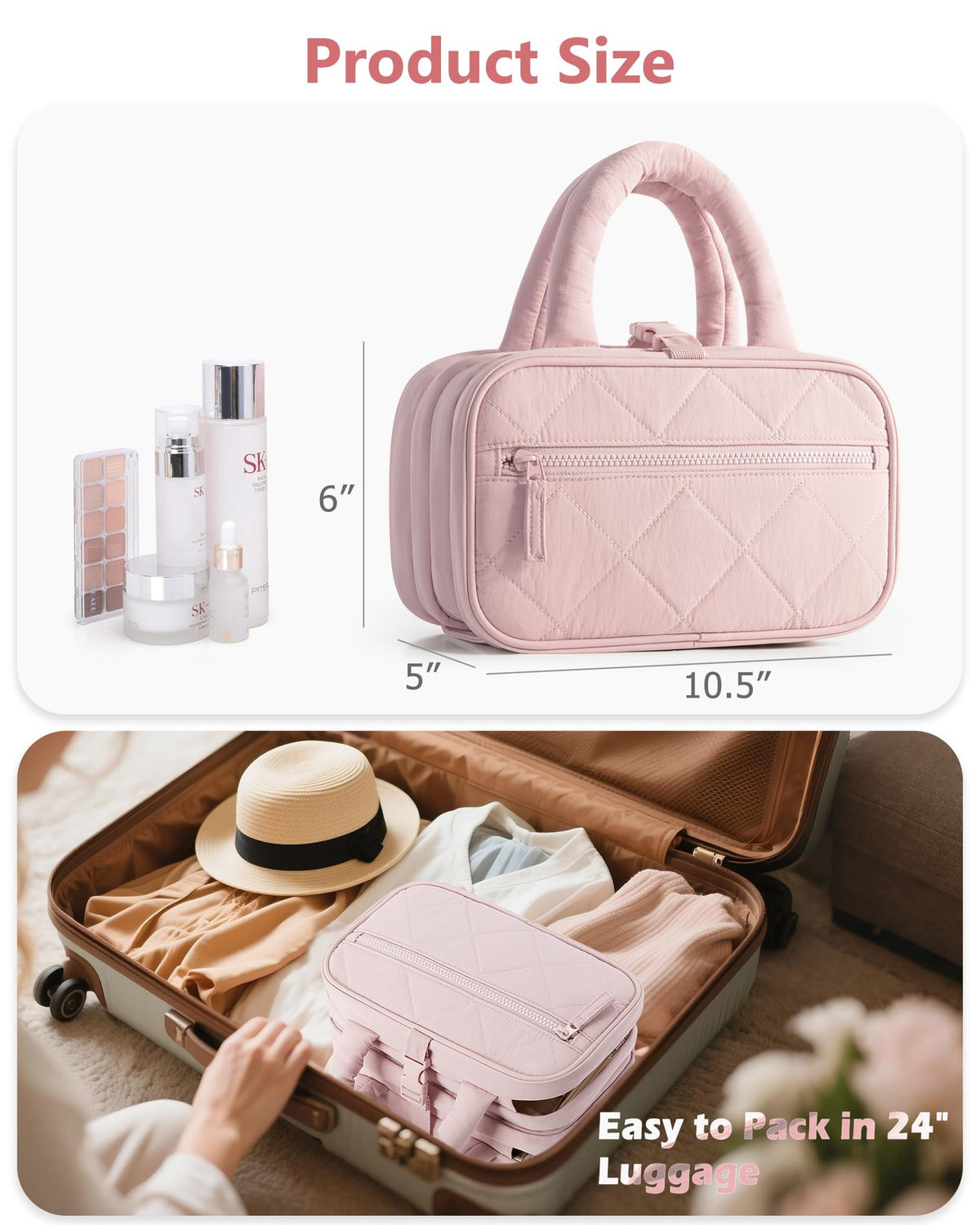 Travel Hanging Toiletry Bag for Women with 360 Swivel Hook and Multiple Compartments