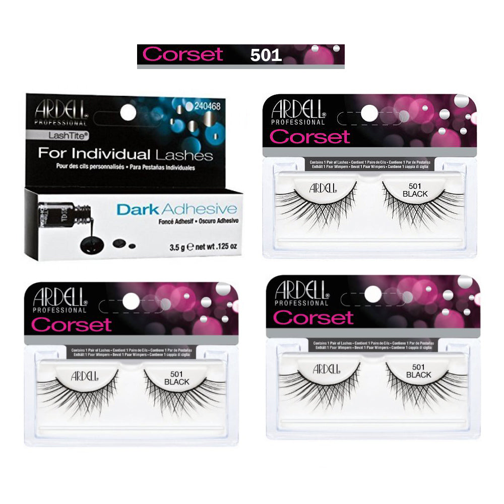 False Eyelash Pack of 3 with Free Dark Adhesive - Natural Look & Reusable