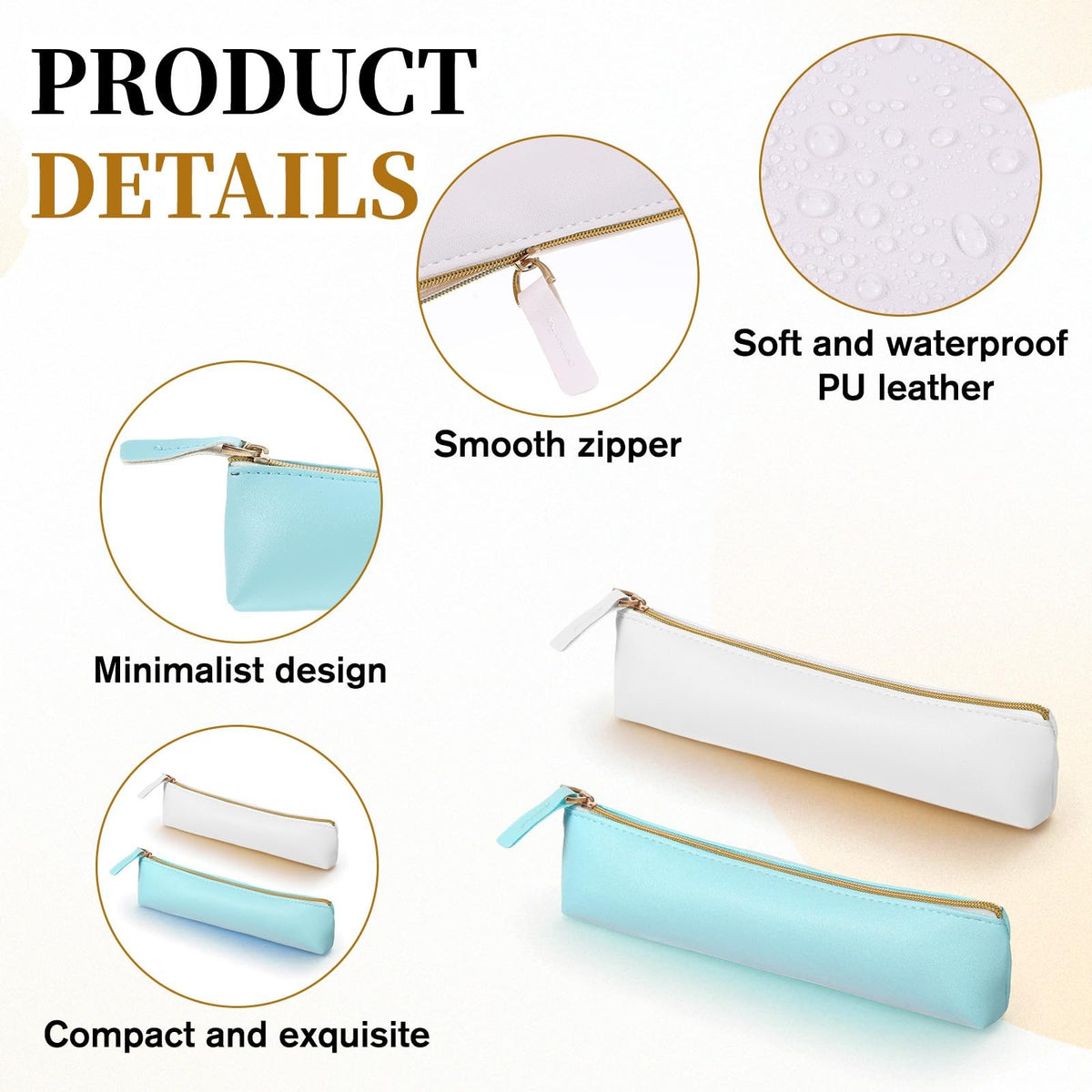 2 Pack Waterproof PU Leather Makeup Brush Cosmetic Bags Travel Organizer Blue & White