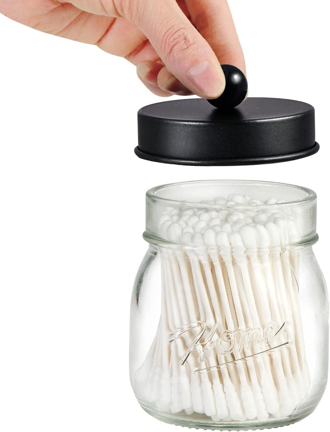 Black Glass Bathroom Jar Set - 3-Piece Organizing Container Set for Essentials