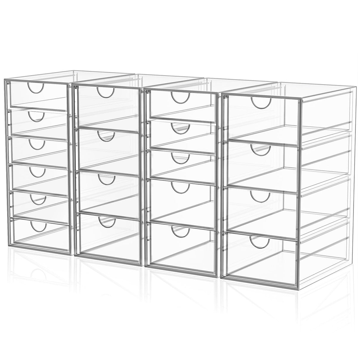 Acrylic Makeup Organizer with 19 Drawers - 4 Pack Clear Storage Bins