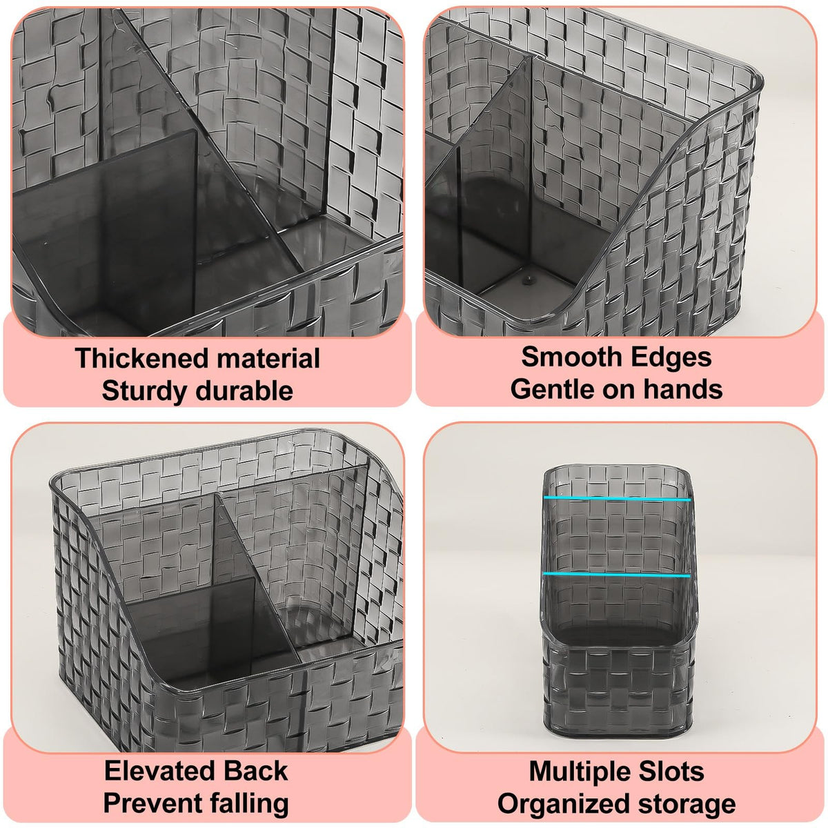 Makeup Brush Organizer Holder 3 Slots Acrylic Vanity Storage Cup Grey