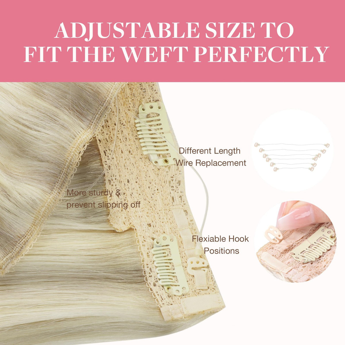 14 Inch Human Hair Extensions - Remy Silk Wire Hairpiece, Natural Color