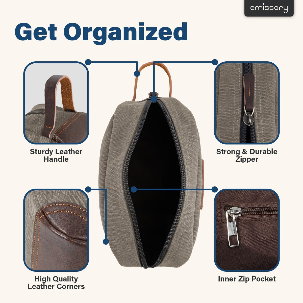 Men's Travel Toiletry Bag Dopp Kit Small Water-Resistant Shaving Kit Light Gray