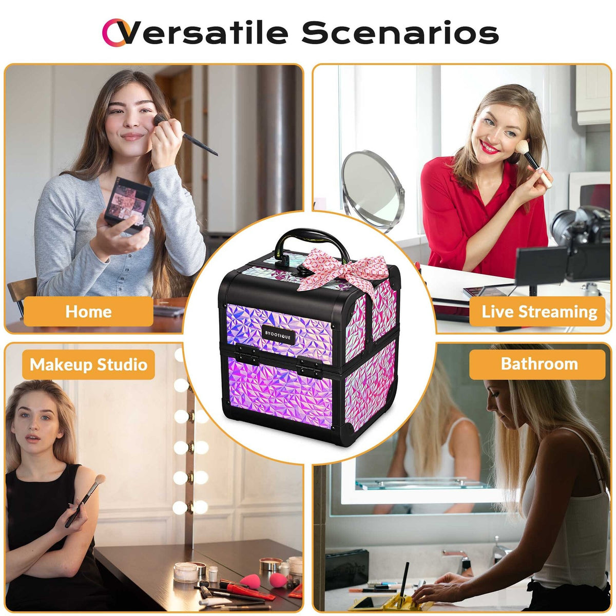 Mermaid Pink Makeup Train Case with Extendable Trays and Mirror