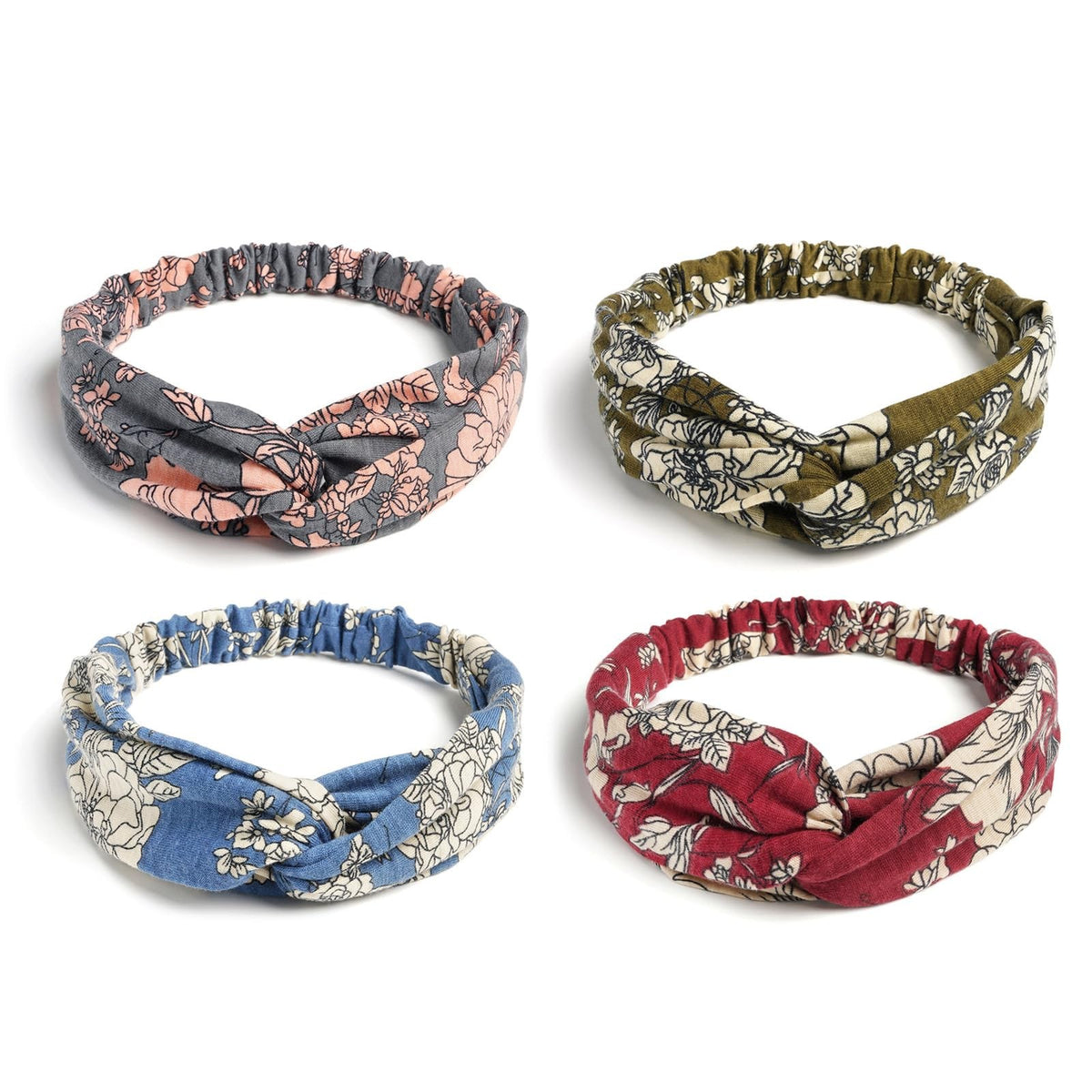 Elastic Knotted One Size, Cross Floral : Green, Grey, Blue, Burgundy