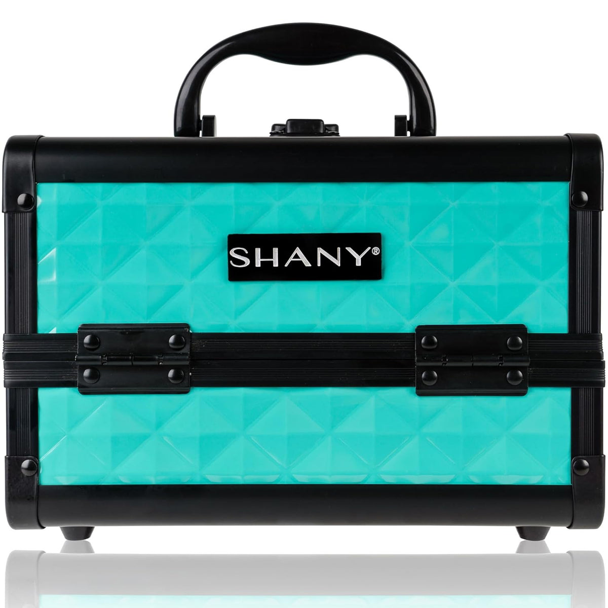 Portable Makeup Case with Mirror Turquoise Travel Cosmetic Organizer with Lock and Trays