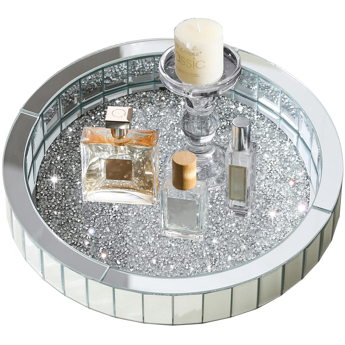 11-Inch Rotating Glass Makeup & Perfume Organizer Vanity Tray Silver