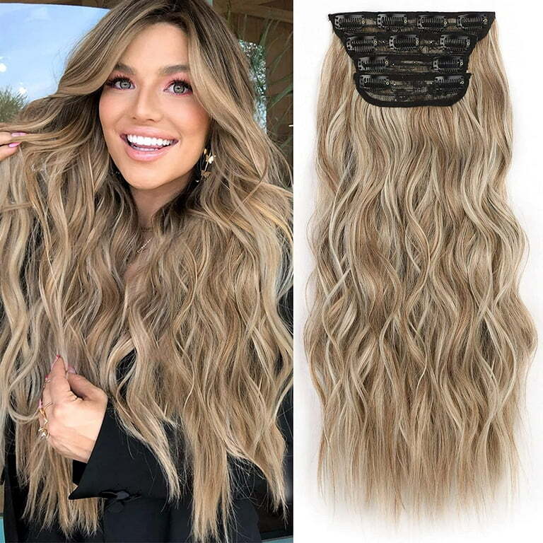 4PCS Clip-In Wavy Hair Extensions Long Synthetic Weft - Natural Blonde to Brown