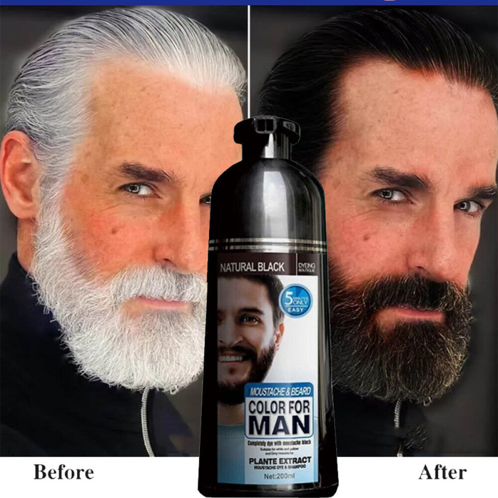Men Black Beard Hair Dye Shampoo Permanent Darkening Hair Color for Beard & Hair