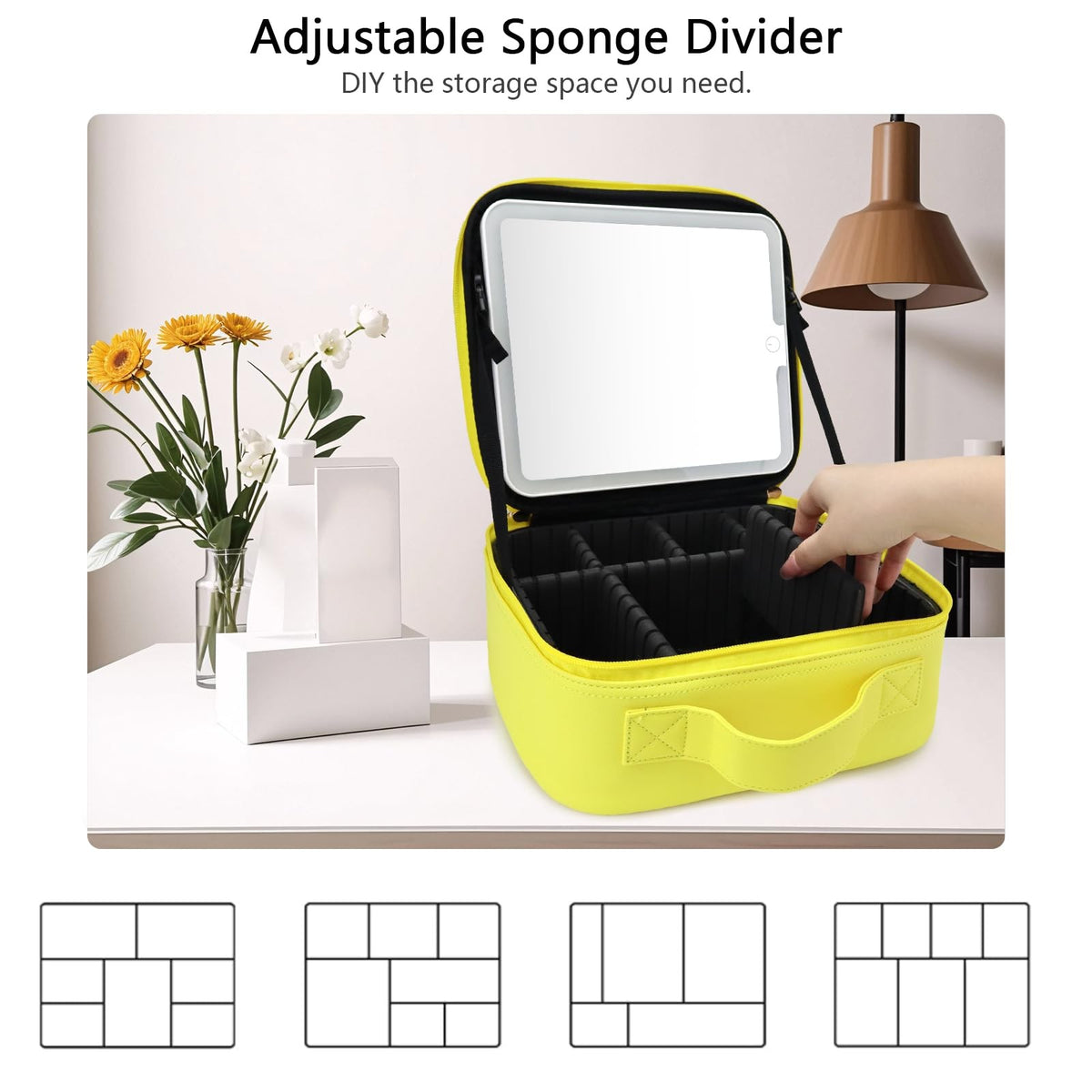 Travel Makeup Bag with LED Mirror, Adjustable Dividers & Pink Finish