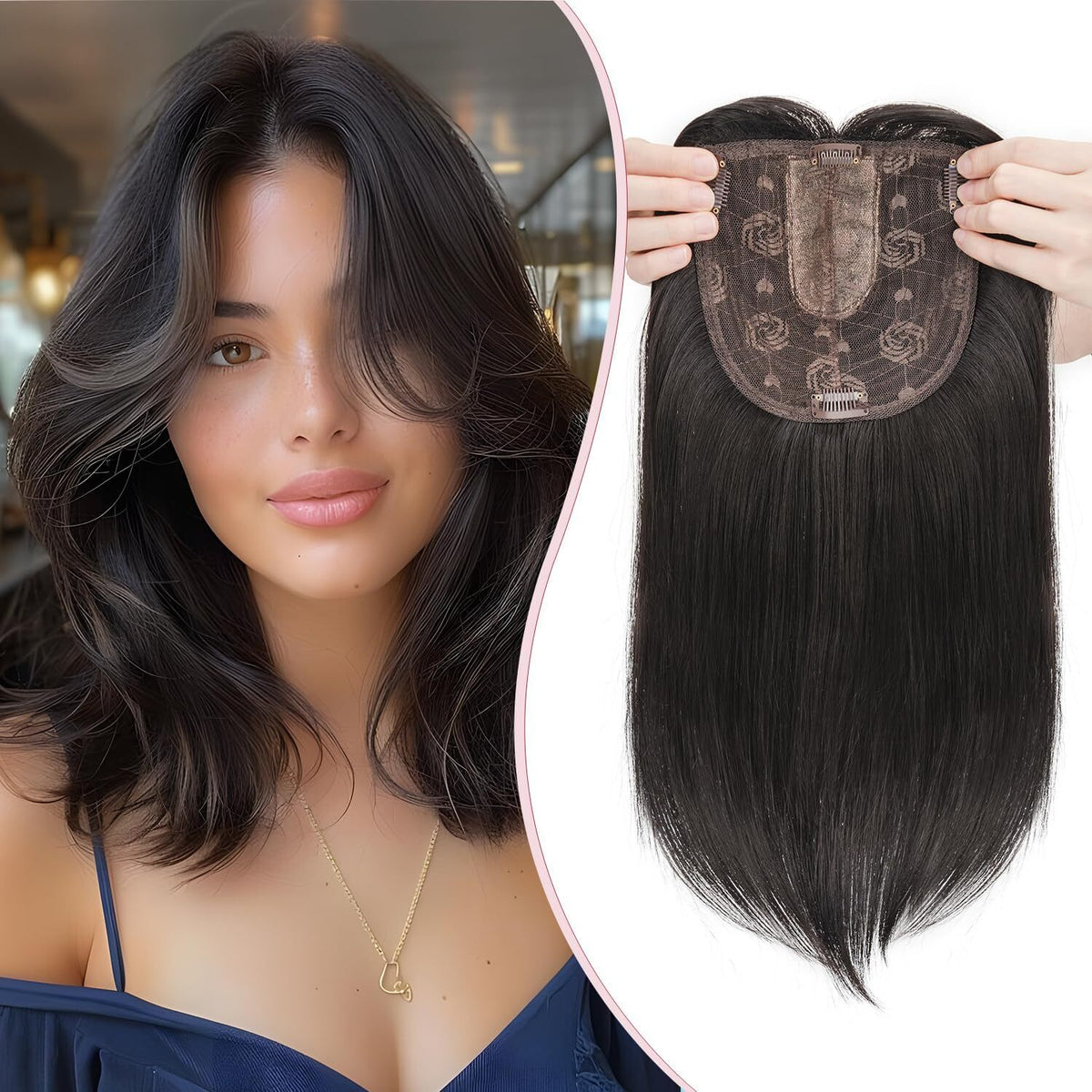 Women’s Clip-In Human Hair Topper with Hand-Tied Base - Water Wavy Style