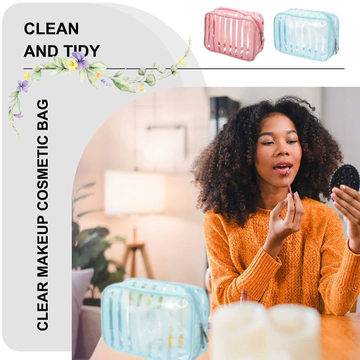 Clear Toiletry Bag Set - Waterproof Transparent Cosmetic Travel Organizer Sky Blue 2 Pack