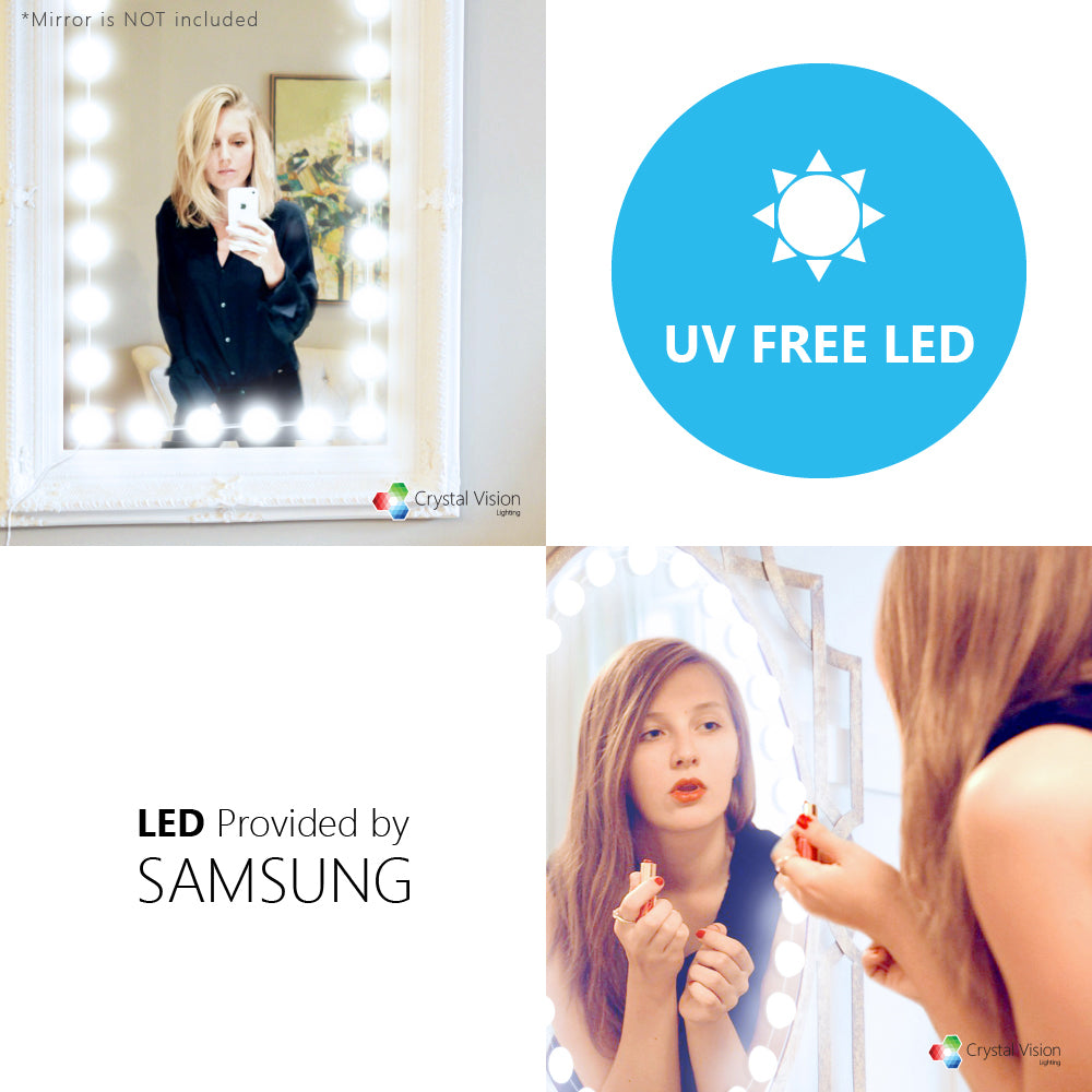 Hollywood Style LED Makeup Mirror Light Kit - Slim Cool White 12ft