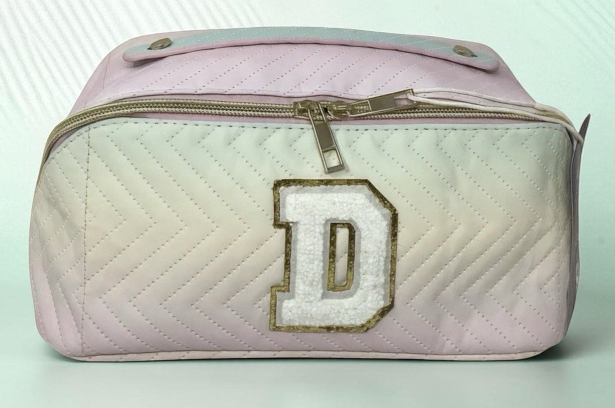 Pink Preppy Makeup Bag Travel Organizer - Zipper Pouch for Cosmetics & Skincare