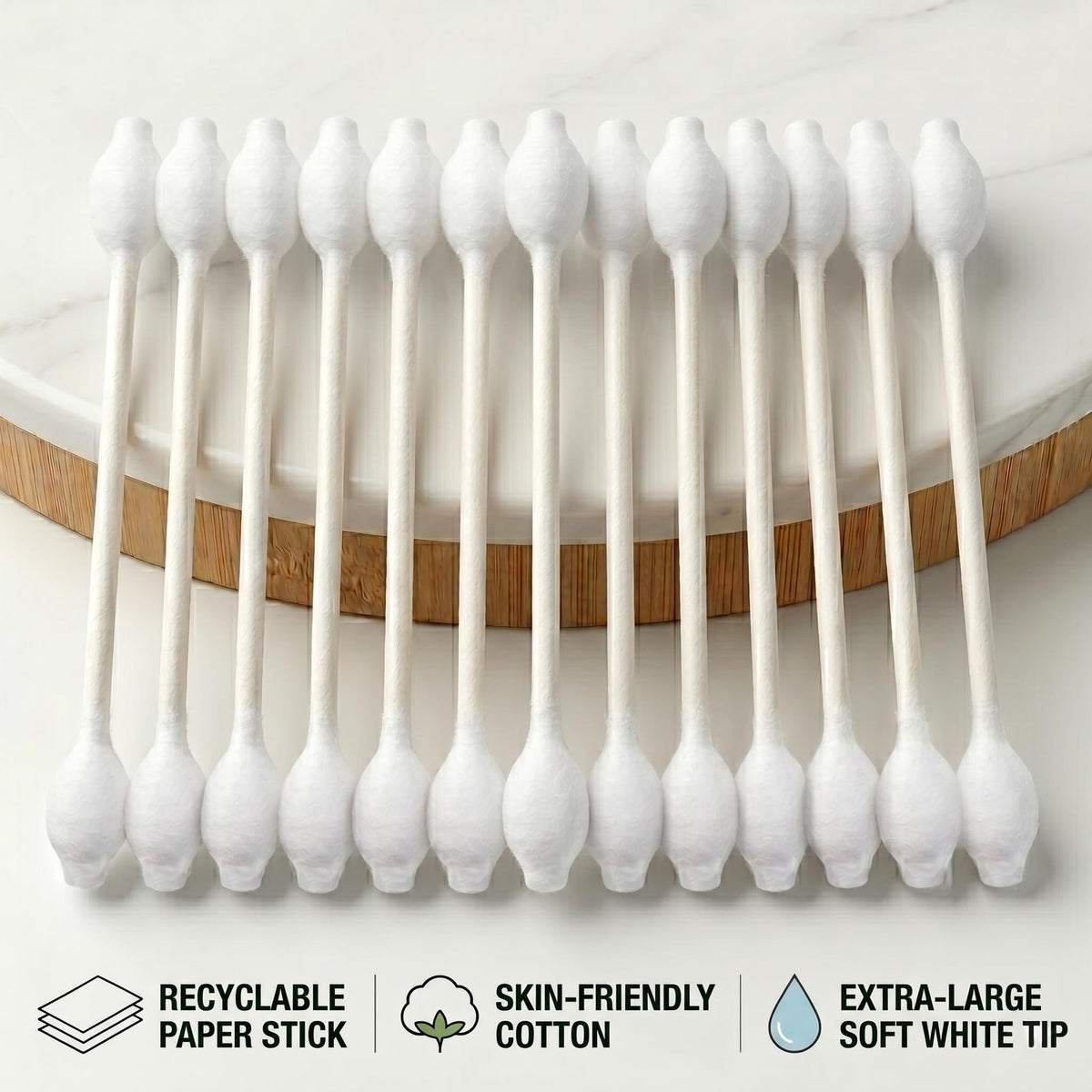Baby Safety Cotton Swabs with Large Tips - 400 Pack Organic & Eco-Friendly