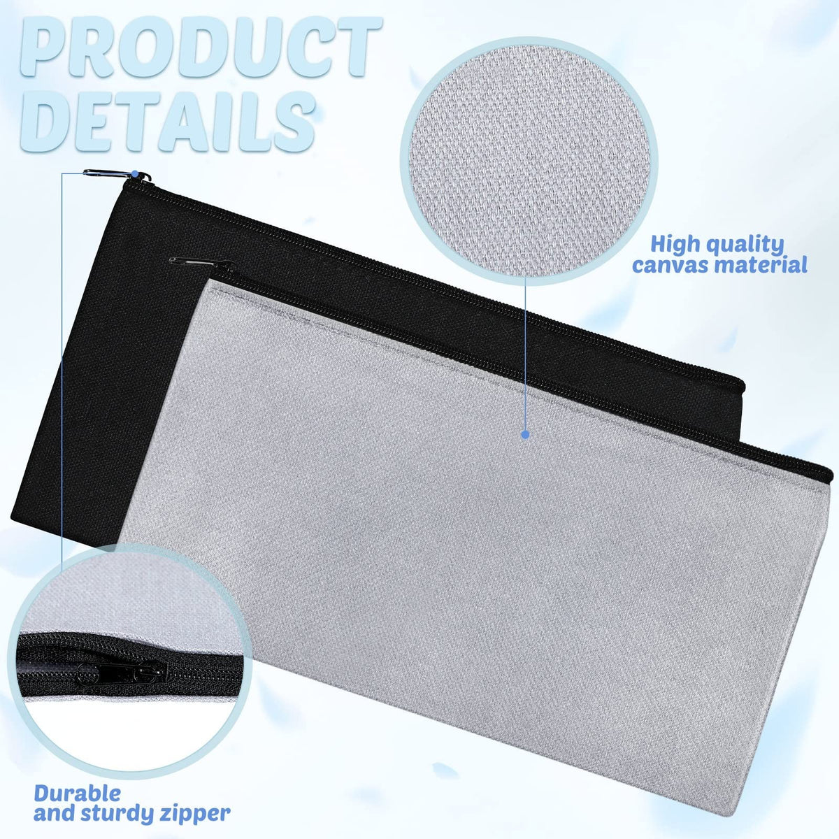 99 Pcs Blank Canvas Zipper Pouches Bulk 8.3 x 5 in Assorted Colors - DIY Craft Bags