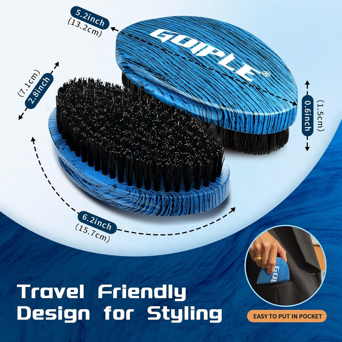 Medium Hard Curved Wave Beard & Hair Brush for Men - 360 Degree Styling