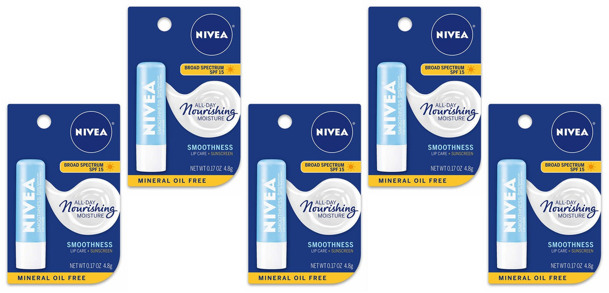 Nivea Lip Balm with SPF 15 - Nourishing Moisture, 0.17 oz, 5 Pack