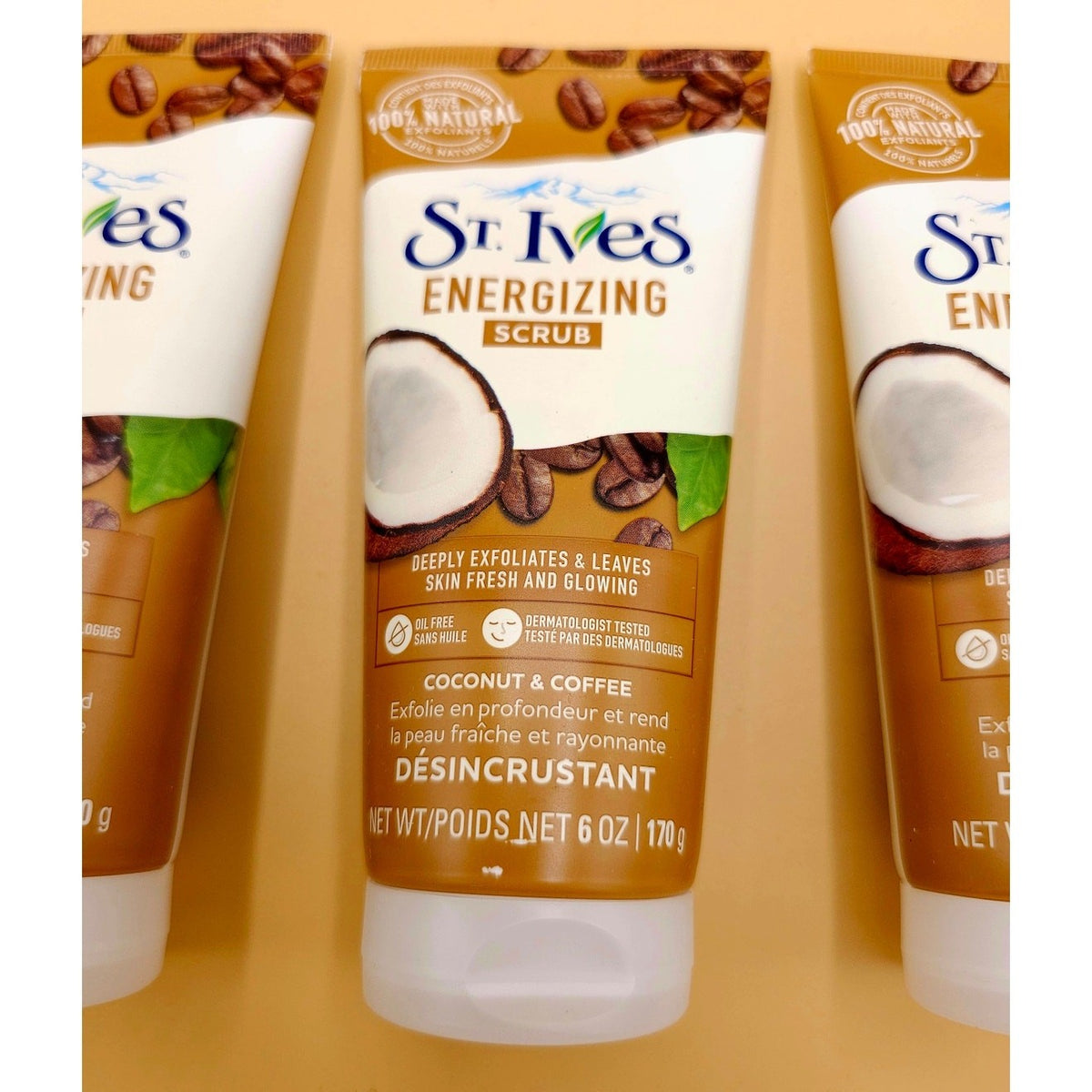 (3) St. Ives Energizing Coconut & Coffee Face Scrubs Natural