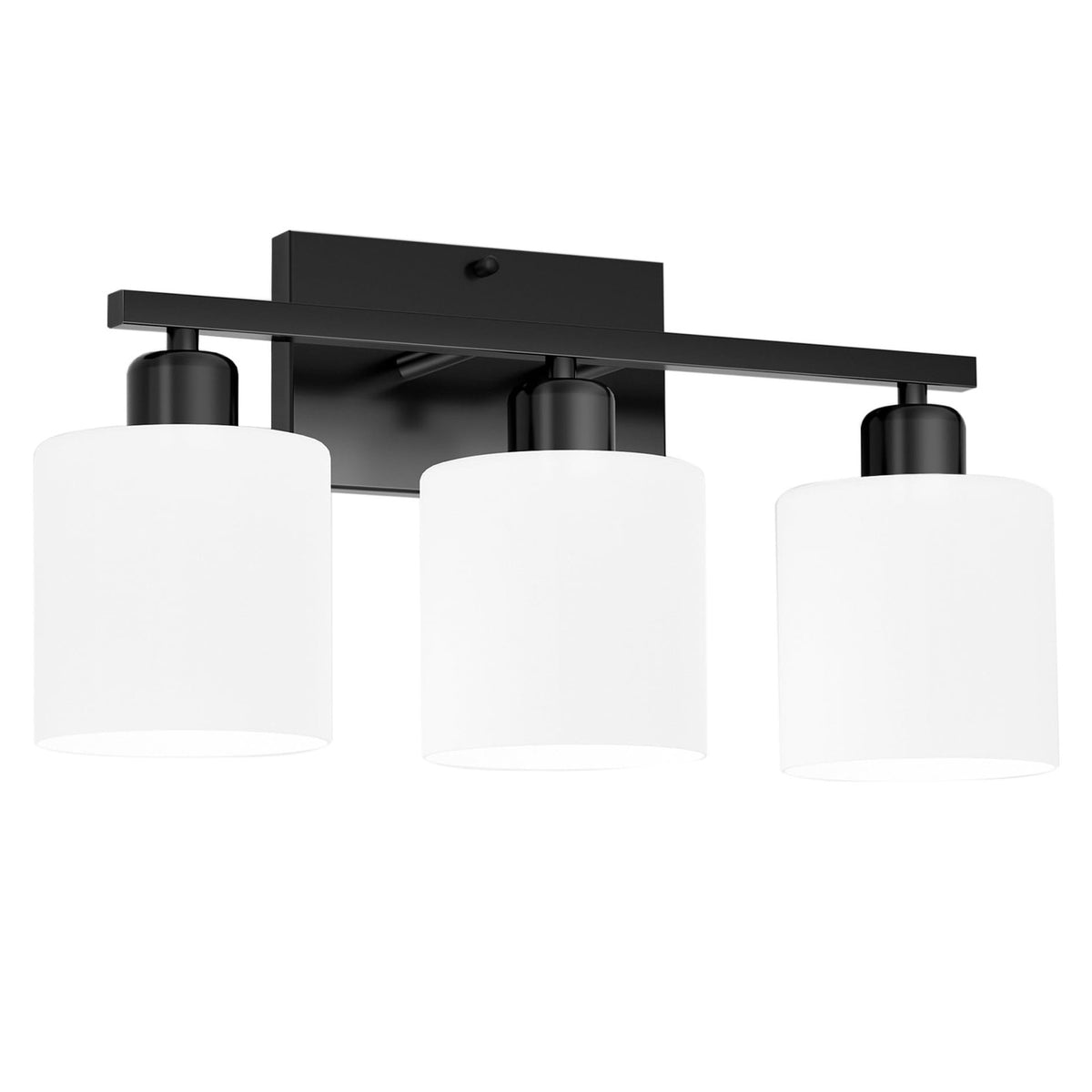 Black Bathroom Wall Light Fixtures with Milky White Glass Shades - Modern Vanity Sconce, Rustproof 3-Light
