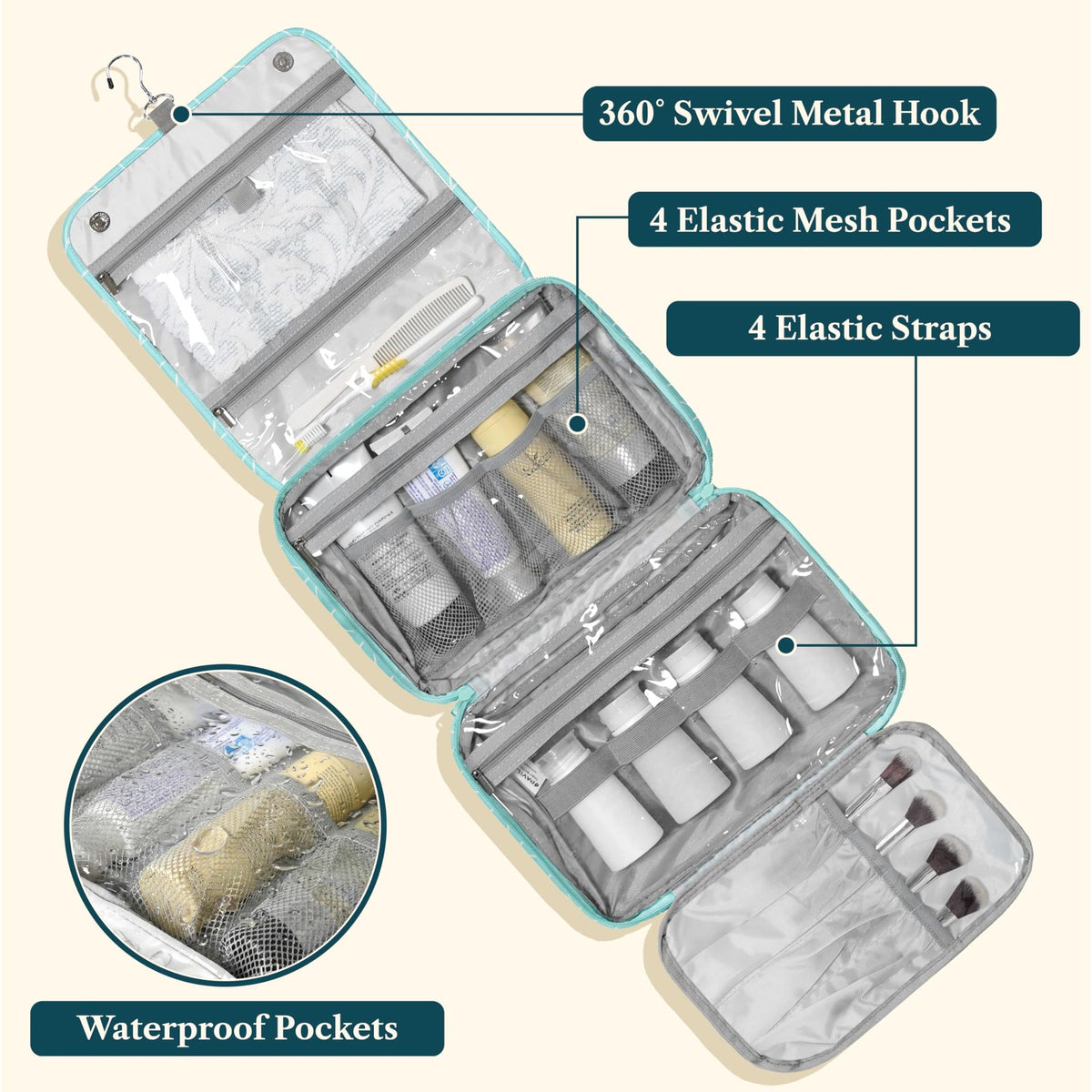 Large Travel Toiletry Bag for Men & Women - Hanging Cosmetic Organizer, Teal