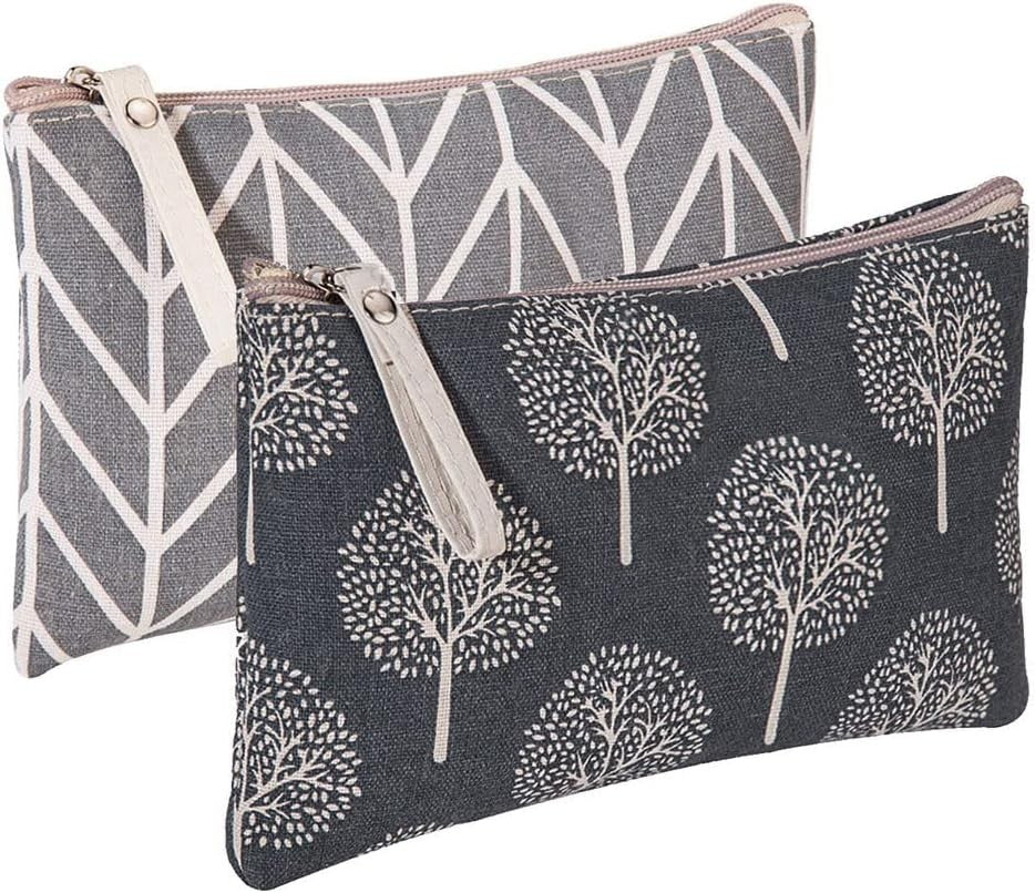 2 Pack Canvas Cosmetic Bags - Cute Multi-Function Travel Makeup Pouches