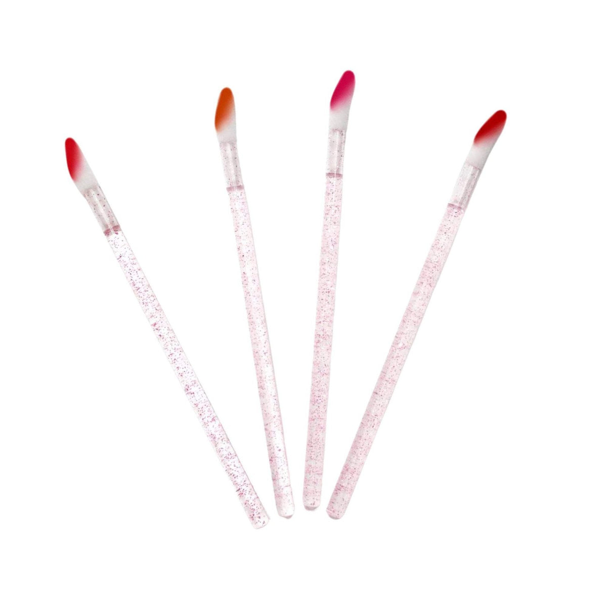 4-Piece Lip Brush Set with Pink Glitter Handles - Precise Lip Makeup Tools