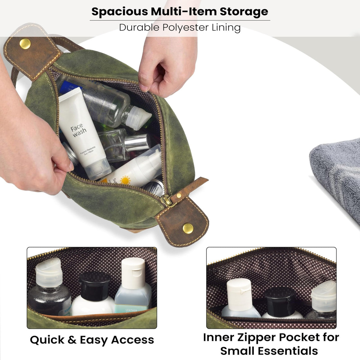 Genuine Leather Travel Toiletry Bag Waterproof Shaving Kit Organizer