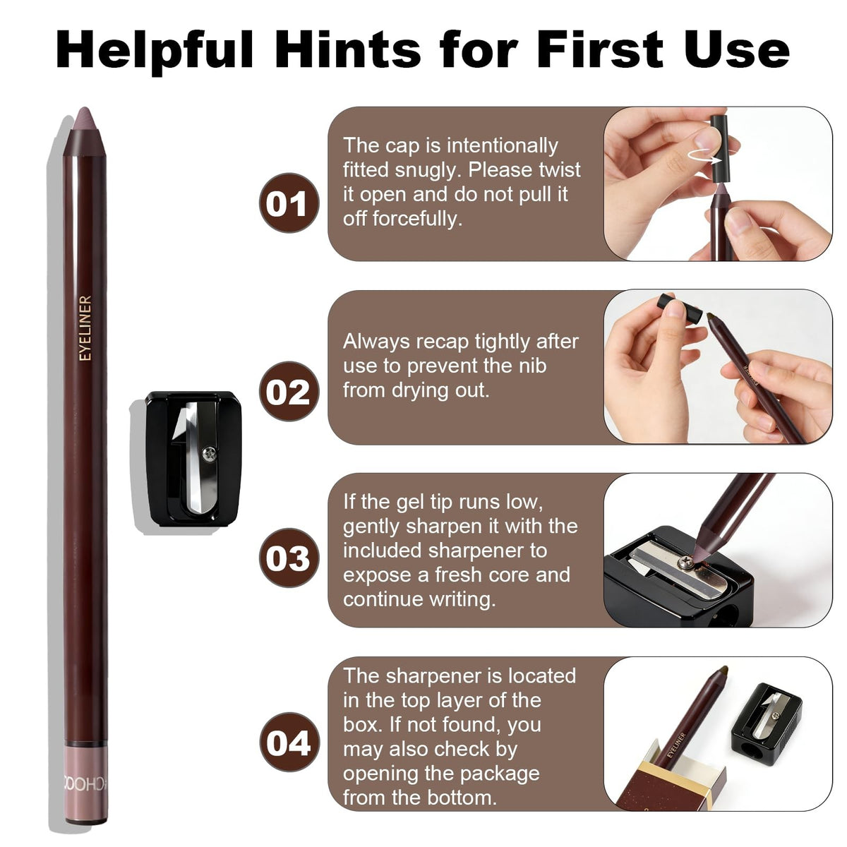 Gel Eyeliner Pencil Waterproof Smudge-Proof Fine Tip Makeup Tool