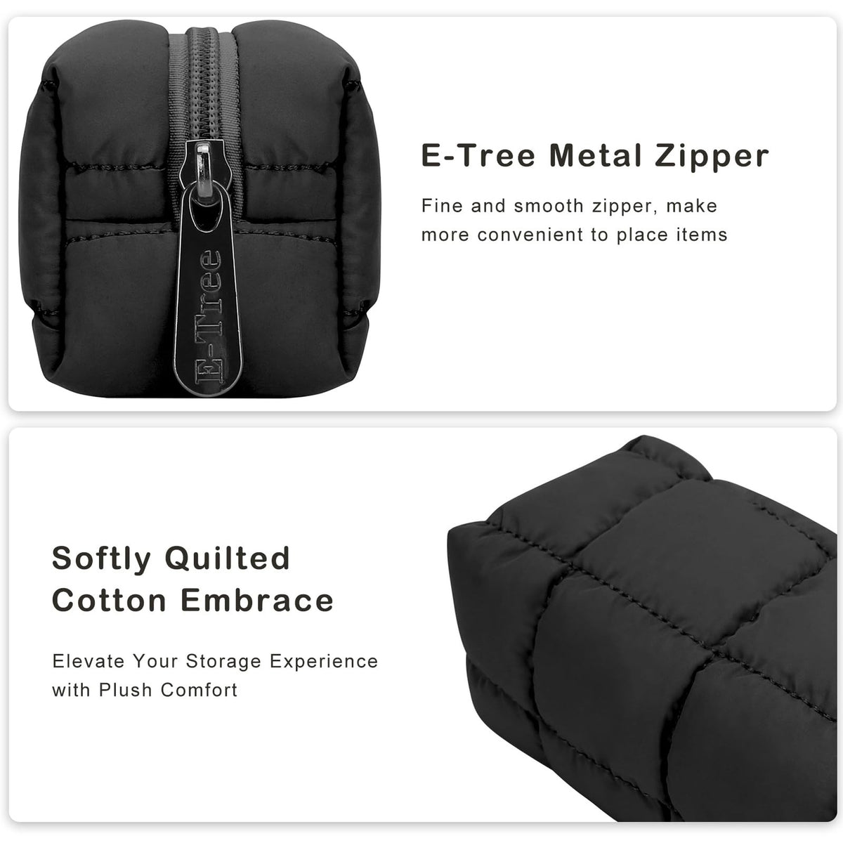 Black Quilted Makeup Brush & Toiletry Organizer Bag - Compact & Stylish