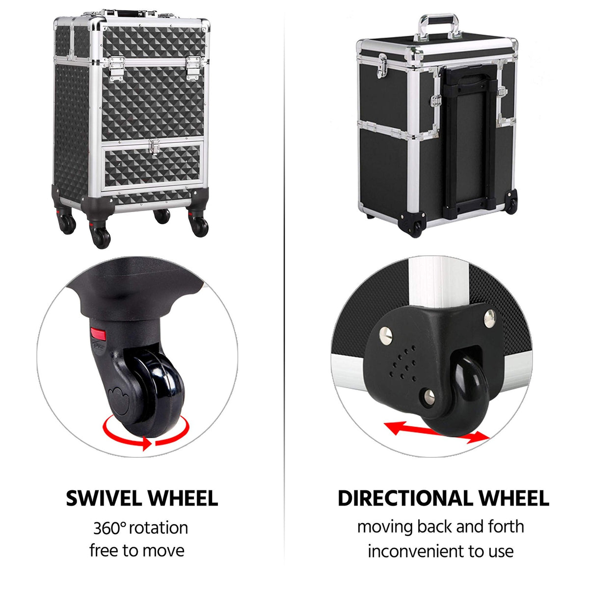Large Professional Makeup Case with Rolling Wheels & Lockable Compartments